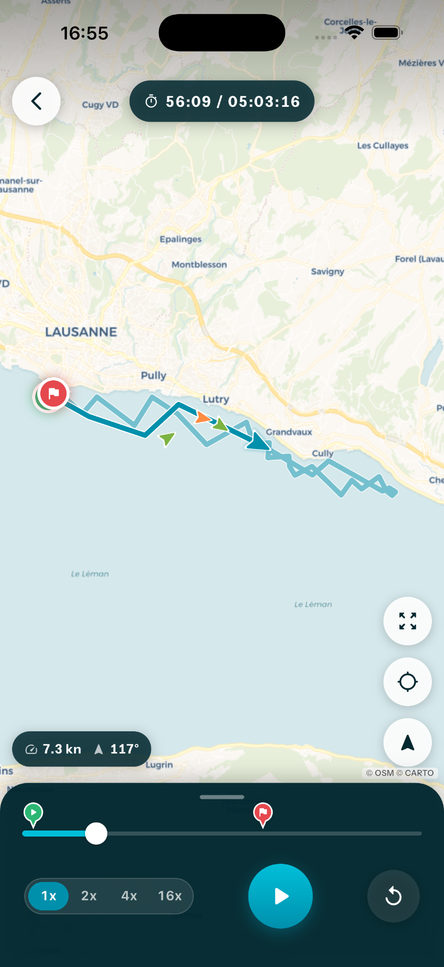 Rejouer une course dans l'application TRKS